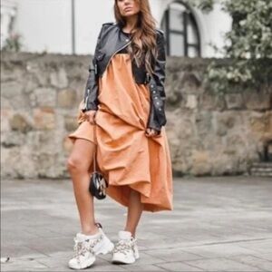 Zara Orange and Black bubble hem maxi dress